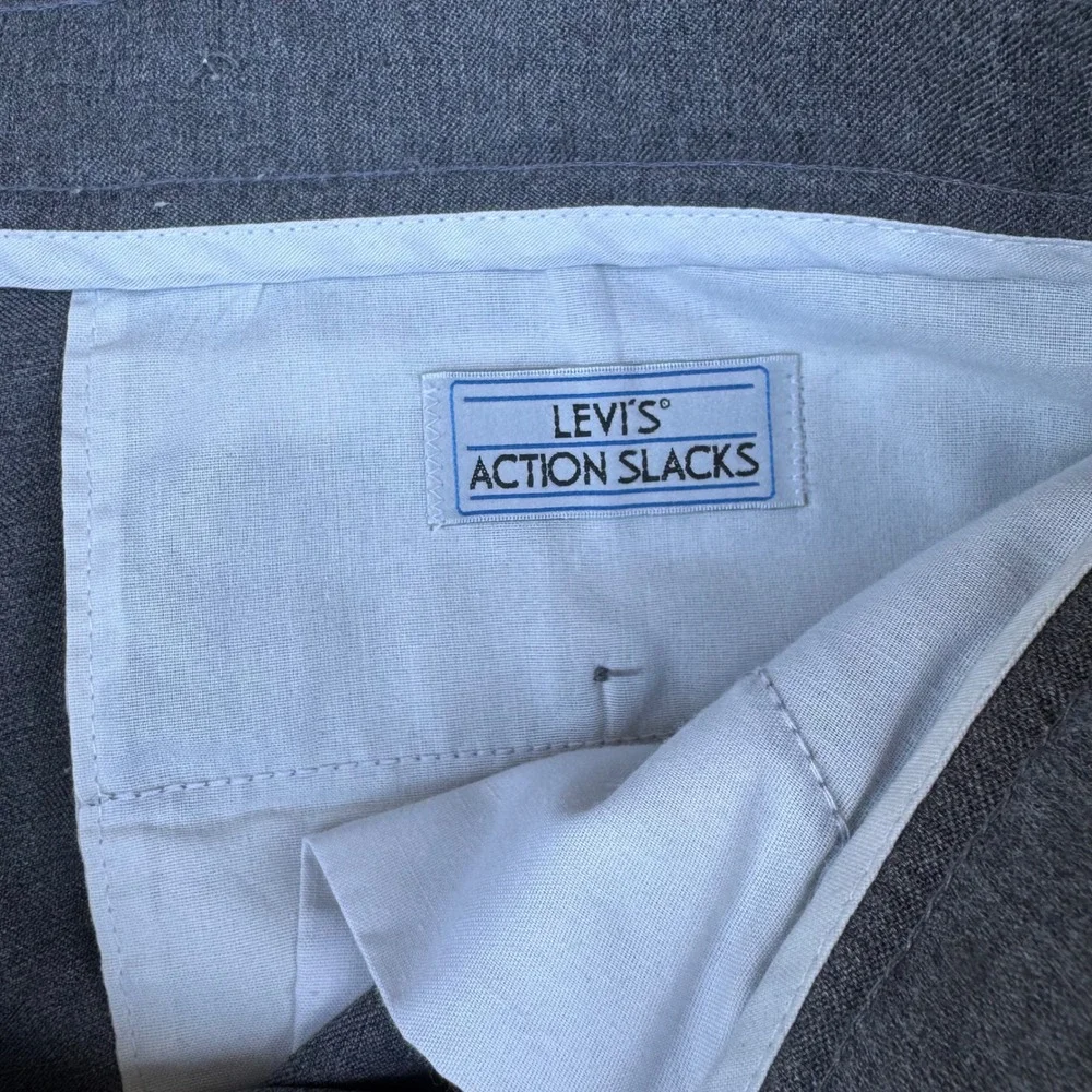 Vintage Levi's Action Slacks Mens Gray Polyester Trousers W34 L32 Made in USA